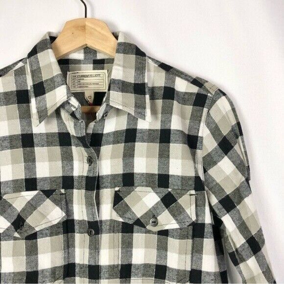 Current Elliott The Perfect Plaid Frayed Hem Shirt 0 - Picture 5 of 6